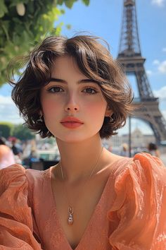 Wavy Hair French Bob, Short French Bob No Bangs, Ingenue Haircut, Textured Bob Round Face, 3 Layer Haircut Short, Soft Gamine Hairstyles, French Bob Bangs, Women’s Short Haircut, French Haircut Parisian Chic