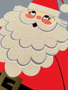 a drawing of a santa clause on the side of a red wall with black letters