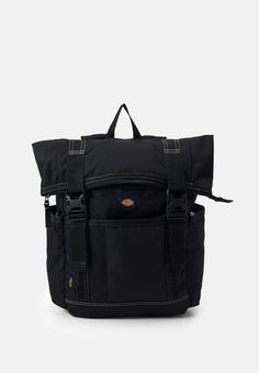 a black backpack with straps on the front and side pockets, two zippers at the bottom