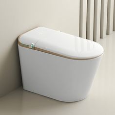 a white toilet sitting next to a radiator