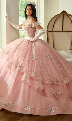 Rachel Allan RQ1136 - Embellished Cold-Shoulder Sleeve Ballgown Fairytale Ball Gown For Debutante Ball, Fairytale Ball Gown For Quinceanera, Princess Style Quinceanera Dress With Ruffles, Princess Glitter Tulle Ball Gown For Quinceanera, Princess Style Glitter Tulle Ball Gown For Quinceanera, 16 Year Girl, Quinceanera Pink, Quinceanera Themes Dresses, Pink Princess Dress