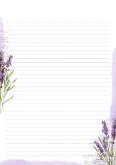 an empty notepad with lavender flowers on the bottom and lined paper in the middle