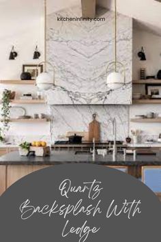 a kitchen with marble counter tops and an island in front of the stove top oven