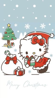 a hello kitty christmas card with presents