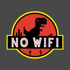 the logo for no wifi, with a dinosaur on it's head and cactus in