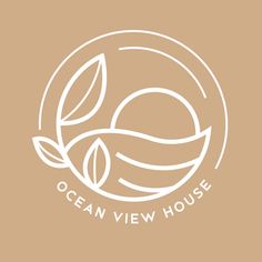 the ocean view house logo is shown in white on a tan background with leaves and an oval