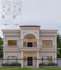 an architectural rendering of a two story house