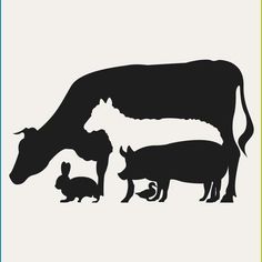 an animal and its baby are silhouetted against a white background