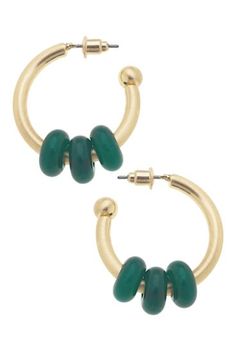 Add a pop of color and fun to your jewelry collection with our Olivia Gemstone Hoop Earrings. Made from dyed jadeite simulant, these hoop earrings are both vibrant and playful, perfect for any occasion. Modern Green Round Hoop Earrings, Adjustable Green Hoop Jewelry, Green Jade Hoop Jewelry, Modern Green Circular Jewelry, Modern Small Green Hoop Earrings, Green Jade Hoop Earrings, Trendy Green Dangle Hoop Earrings, Adjustable Green Hoop Earrings, Green Hoop Earrings With Ear Wire