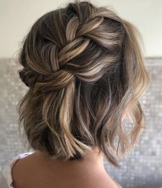 Chunky French Braid Style for Special Occasion Short Bridal Hair, Braided Half Updo, Short Hair Bride, Chin Length Haircuts, Half Up Wedding Hair, Short Hair Bun, Curly Wedding Hair, Hairdo Wedding, Birthday Hairstyles