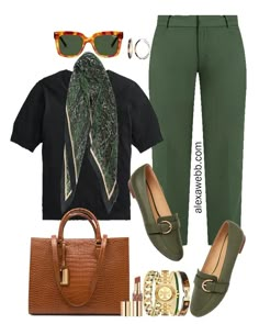 2021 Plus Size Fall Work Capsule Wardrobe by Alexa Webb. This is just part one of a series. This business casual outfit idea features green pants, a black silk sweater, and green loafers.. Work Capsule, Business Casual Outfit, Capsule Wardrobe Work, Plus Size Fall, Stylish Work Outfits, Meryl Streep