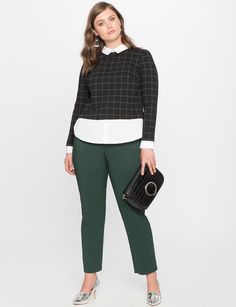 Windowpane Contrast Top Black / White || Eloquii Plus Size Business Professional Amazon, Law Firm Outfits Women Plus Size, Women’s Business Casual Plus Size, Plus Size Business Casual Coats & Jackets, Women’s Office Attire Plus Size, Wear To Work Outfits Office Chic, Office Interview Outfit, Job Interview Dress, Women Work Outfits