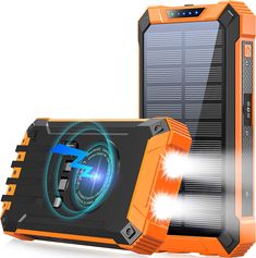 an orange and black solar powered device