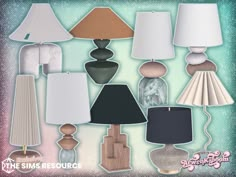 an assortment of lamps are displayed on a blue background