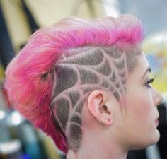 Spiderweb Side Shave, Mandala Hair Design, Shaved Hair Designs For Women Side, Shave Designs For Women, Under Shaved Hair Designs, Undershave Designs, Shaved Side Designs, Side Shave Design, Tattoos For Ladies