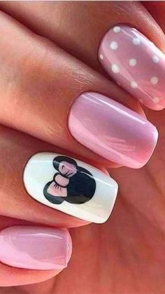 Simple Disney Nails, Minnie Nails, Pink Nail Art Designs, Kutek Disney, Chic Nail Art