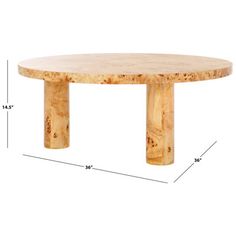 a wooden table sitting on top of a white floor next to a measuring line with measurements