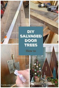 diy salvaged door trees with text overlay