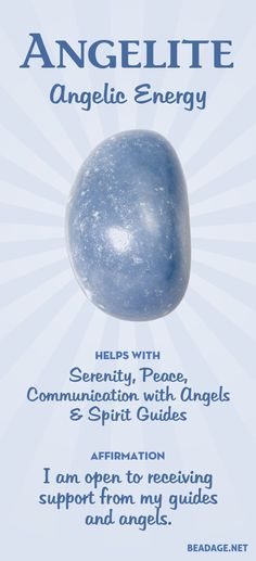 Angelite helps with communication with your angels and Spirit guides. It radiates serenity, helping you to shift into a peaceful state of mind. Learn more about Angelite meaning + healing properties, benefits & more. Visit to find gemstone meanings & info about crystal healing, stone powers, and chakra stones. Get some positive energy & vibes! #gemstones #crystals #crystalhealing #beadage Angelite Meaning, The Emotions