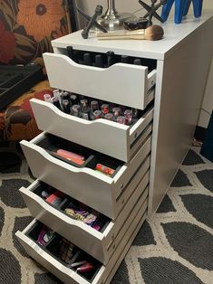 the drawers are organized and ready to be used as makeup storage for all types of cosmetics