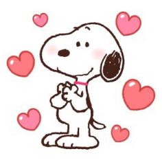 a drawing of a snoopy dog with hearts around it's neck and chest