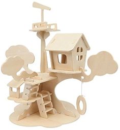 a wooden model of a tree house with stairs