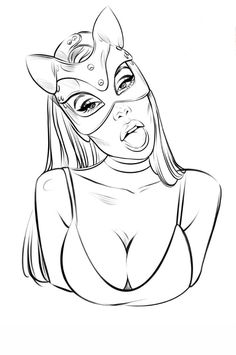 a drawing of a woman wearing a mask