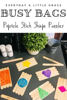 popsicle stick shapes are used to make busy bags