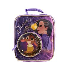 Let your dreams come true with this Wish lunch bag showcasing an Image of Asha and Star next to gold “Dreamer” text and an image of Valentino on the front zip pocket. The insulated lining keeps your food cool and fresh, so you can enjoy a magical lunchtime experience. The top handle offers a convenient way to carry your bag. Disney Wish, Digital Character, Activity Bags, Lunch Box Set, Kids Lunch Bags, Lunch Box Bag, Lunch Tote, Disney Kids, Disney Accessories