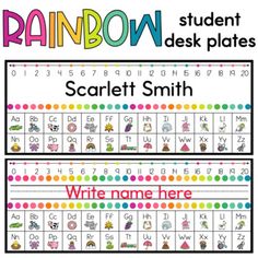 rainbow student desk plates with name and numbers