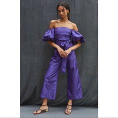 Nwt Never Warn Beautiful Outlaw Jumpsuit. Great For Formal Occasion Or Dresses Down With Sneakers. Made In The Usa Delphos Gown, Puff Sleeve Jumpsuit, Gingham Jumpsuit, Mariano Fortuny, Purple Jumpsuit, Purple Fits, Off Shoulder Jumpsuit, Night Out Outfit, Jumpsuit With Sleeves