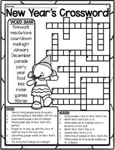 the new year's crossword worksheet