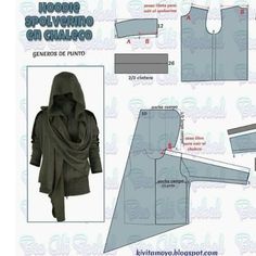 the sewing pattern for a hoodie is shown