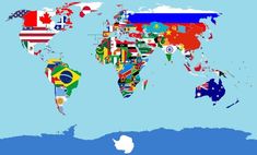 a world map with flags all over the place names in each country on it's sides