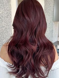 Korean red brown hair color: wavy long hair Cherry Brown Hair Color Burgundy, Hair Colour Red Brown, Cherry Red Hair On Brown Hair, Dark Red Hair Inspiration, Cherry Colour Hair, Brown Hair With A Red Tint, Dark Red Hair Korean, Dark Red Tinted Hair, Red Wine Color Hair