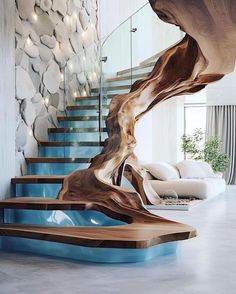 the stairs are made out of wood and have been designed to look like a tree