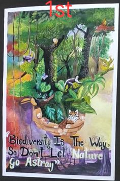 a poster with plants and birds on it