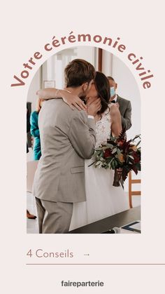 a man and woman kissing each other in front of a mirror with the words votre ceremonie civile