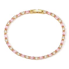 our pink tennis bracelet is the most elegant way to add pops of pink into your bracelet stack! material: cubic zirconia, 18k gold or silver plated on brass length: 18cm Gold And Pink Bracelet, Pink And Gold Bracelet, Pink Bracelet Stack, Bday Wishlist Ideas, Gold And Pink Jewelry, Grills Aesthetic, Pink And Gold Jewelry, Jewellery Wishlist, Pink Gold Jewelry