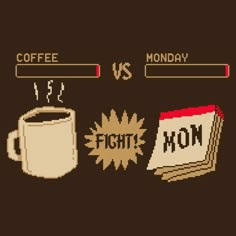 an old school computer game with coffee and monday on the screen next to each other