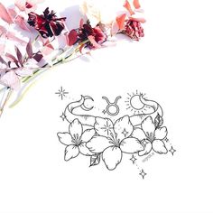 a drawing of flowers on a white background