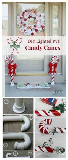 diy lighted candy canes for the front door