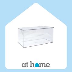 a clear box with the words at home on it