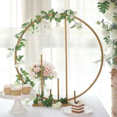 24inch Gold Metal Round Floral Table Wedding Arch Hoop Stand With Pillars Floral Hoop Wedding, Standing Balloon, Hoop Centerpiece, Centerpiece Stand, Balloon Arch Frame, Flowers Balloons, Round Table Sizes, Event Tables, Arch Frame