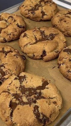 chocolate chip cookies on a tray ready to be eaten