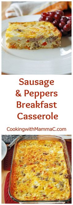 sausage and peppers breakfast casserole on a plate