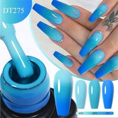 Blue Ombre Nails, Manicure Nail Designs, Cute Acrylic Nail Designs, Bright Nails, Blue Nail, Gel Nail Designs