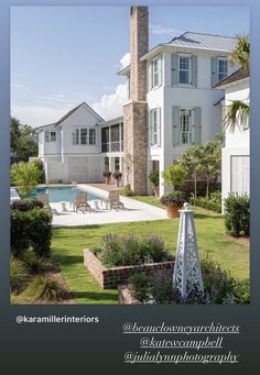 an image of a house with a pool in the front yard and landscaping around it