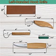 an image of the left handed hoof knife size guide for woodworkers and beginners