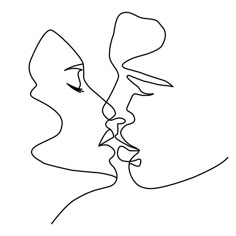 a line drawing of two people kissing each other